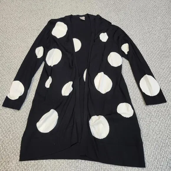 Chico's Black Cardigan with Large White Polka Dots, Size 2P - Picture 7 of 9